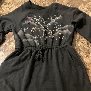 Black unicorn print long sleeve dress size 10/12